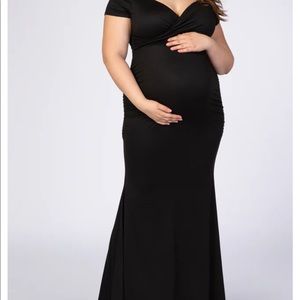 Maternity Gown Black Off the Shoulder Wrap Dress
